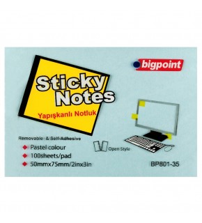 Bigpoint Yapışkanlı Not Kağıdı 75x50 Pastel Mavi BP801-35 (1 Adet)