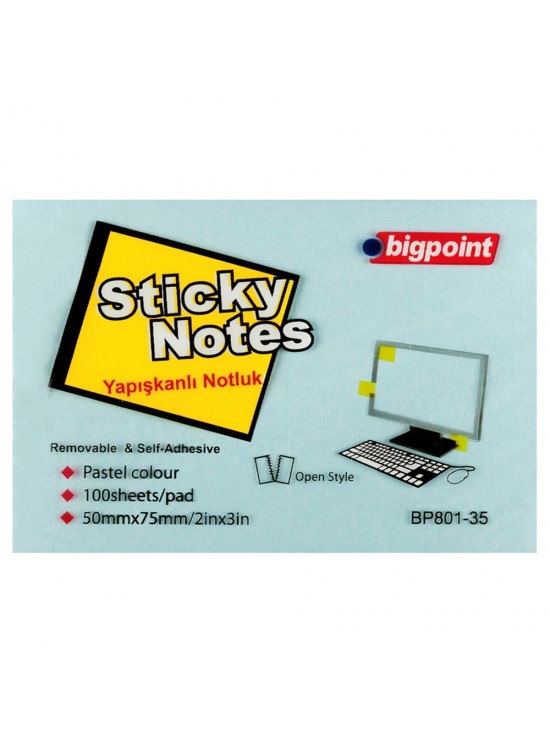 Bigpoint Yapışkanlı Not Kağıdı 75x50 Pastel Mavi BP801-35 (1 Adet)