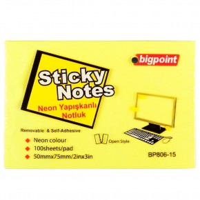 Bigpoint Yapışkanlı Not Kağıdı 75x50 Neon Sarı BP806-15 (1 Adet)