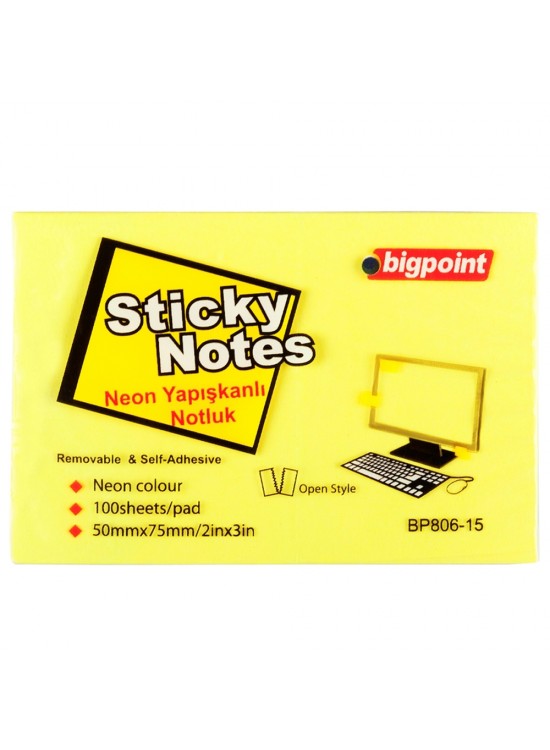 Bigpoint Yapışkanlı Not Kağıdı 75x50 Neon Sarı BP806-15 (1 Adet)