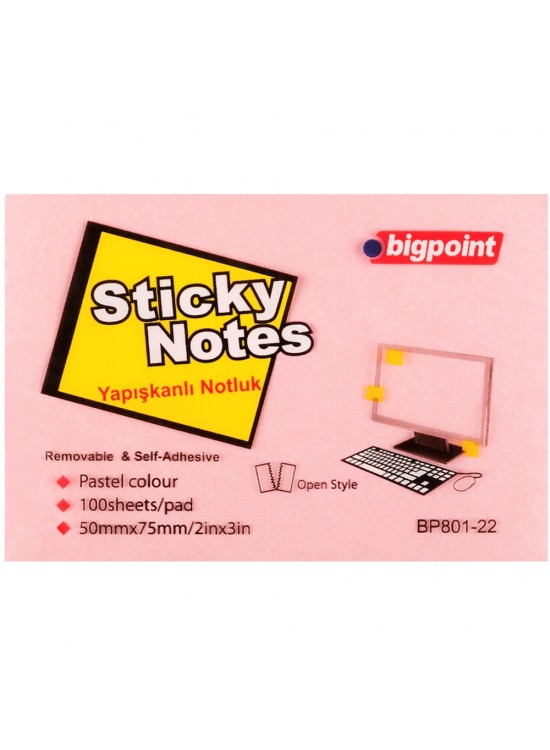 Bigpoint Yapışkanlı Not Kağıdı 75x50 Pembe BP801-22 (1 Adet) Bigpoint Yapışkanlı Not Kağıdı 75x50 Pembe BP801-22 (1 Adet)