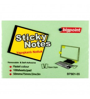 Bigpoint Yapışkanlı Not Kağıdı 75x50 Yeşil BP801-55 (1 Adet)