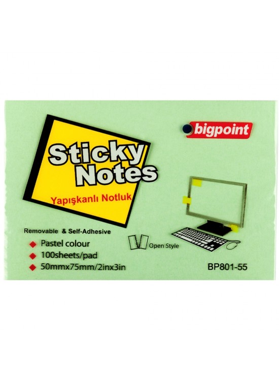 Bigpoint Yapışkanlı Not Kağıdı 75x50 Yeşil BP801-55 (1 Adet) Bigpoint Yapışkanlı Not Kağıdı 75x50 Yeşil BP801-55 (1 Adet)