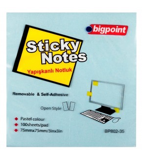 Bigpoint Yapışkanlı Not Kağıdı 75x75 Mavi BP802-35 (1 Adet)