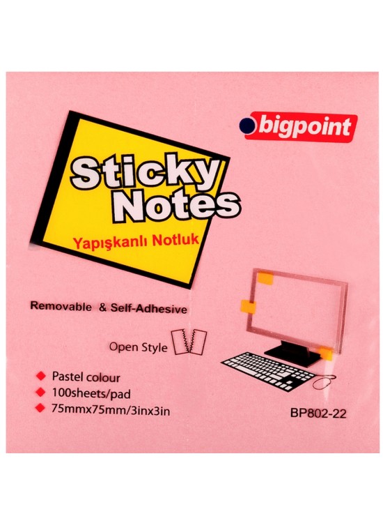 Bigpoint Yapışkanlı Not Kağıdı 75x75 Pembe BP802-22 (1 Adet) Bigpoint Yapışkanlı Not Kağıdı 75x75 Pembe BP802-22 (1 Adet)
