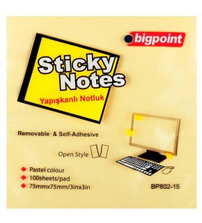 Bigpoint Yapışkanlı Not Kağıdı 75x75 Sarı BP802-15 (1 Adet)