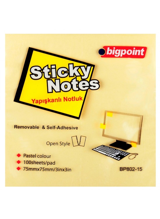 Bigpoint Yapışkanlı Not Kağıdı 75x75 Sarı BP802-15 (1 Adet) Bigpoint Yapışkanlı Not Kağıdı 75x75 Sarı BP802-15 (1 Adet)