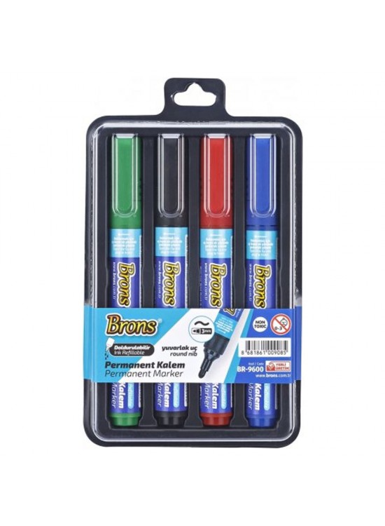 Brons Permanent Marker Kalem Yuvarlak Uç 4 LÜ Bls BR-9600