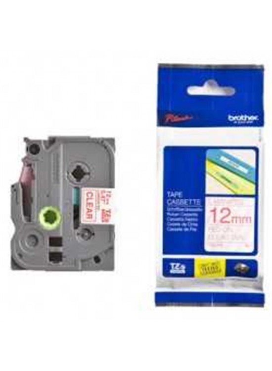 Brother TZE-132 12 mm Şeffaf Üzeri Kırmızı Laminasyonlu Etiket