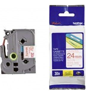 Brother TZE-252 24 mm Beyaz Üzeri Kırmızı Laminasyonlu Etiket