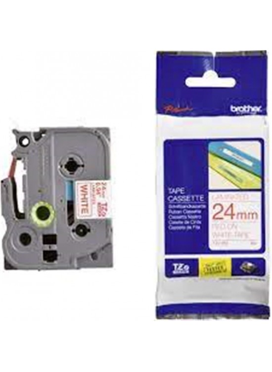 Brother TZE-252 24 mm Beyaz Üzeri Kırmızı Laminasyonlu Etiket Brother TZE-252 24 mm Beyaz Üzeri Kırmızı Laminasyonlu Etiket