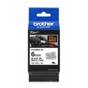 Brother TZE-FX211 6 mm Beyaz Üzeri Siyah Esnek Laminasyonlu Etiket