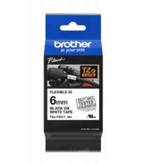 Brother TZE-FX211 6 mm Beyaz Üzeri Siyah Esnek Laminasyonlu Etiket