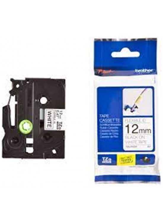 Brother TZE-FX231 12 mm Beyazı Üzeri Siyah Esnek Laminasyonlu Etiket