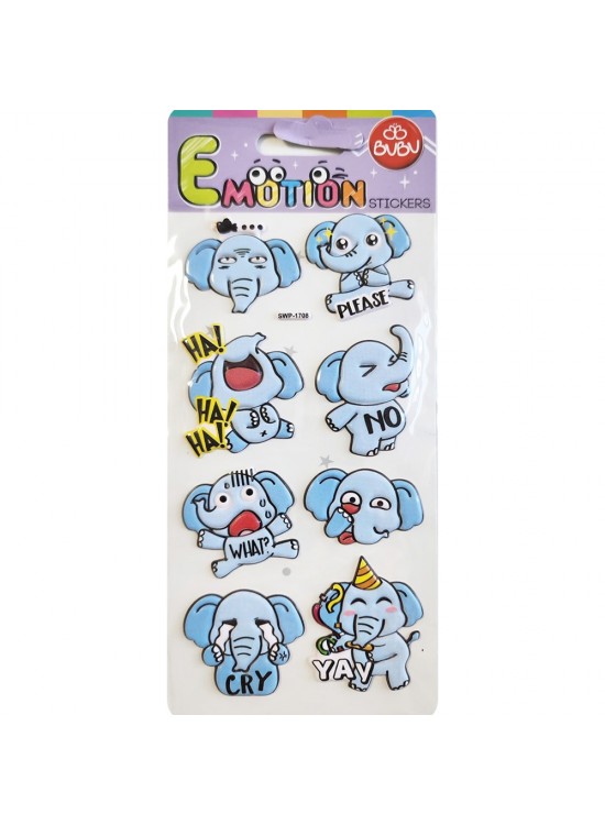 Bu-Bu Emotıons Puffy Stickers Elephants Tıgers 9x21 BUBU-SWP-1708