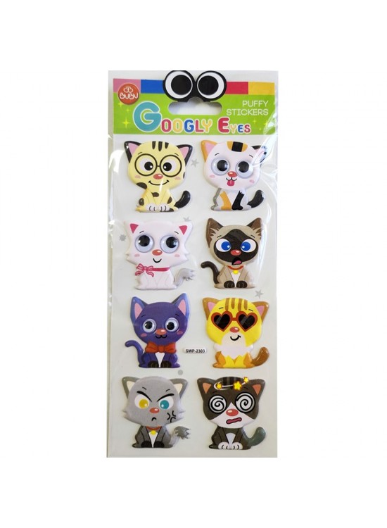 Bu-Bu Googly Eyes Puffy Sticker Kediler 9x21 BUBU-SWP-2303