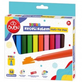 Bu-Bu Keçeli Kalem Jumbo 5 MM Karton Kutu 12 Renk Bubu-Kec003