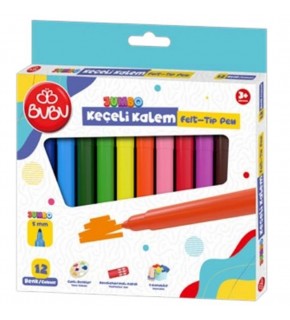 Bu-Bu Keçeli Kalem Jumbo 5 MM Karton Kutu 12 Renk Bubu-Kec003