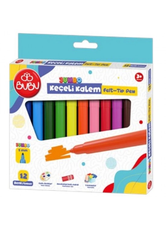 Bu-Bu Keçeli Kalem Jumbo 5 MM Karton Kutu 12 Renk Bubu-Kec003