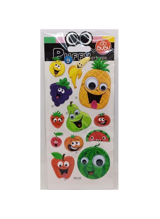 Bu-Bu Puffy Stickers Oynar Gözlü Meyveler 9x21 BUBU-SWP-2102 Bu-Bu Puffy Stickers Oynar Gözlü Meyveler 9x21 BUBU-SWP-2102