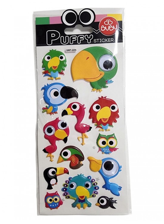 Bu-bu Stickers Puffy Oynar Gözlü Papağanlar 9X21 Bu-bu Stickers Puffy Oynar Gözlü Papağanlar 9X21