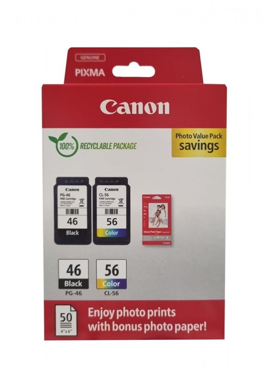 Canon PG-46 CL-56 Multipack 2'li Mürekkep Kartuş 50 adet 10x15 Fotoğraf Kağıdı Hediyeli Canon PG-46 CL-56 Multipack 2'li Mürekkep Kartuş 50 adet 10x15 Fotoğraf Kağıdı Hediyeli