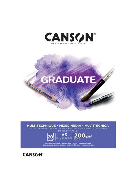 Canson Çizim Bloğu Graduate Mıx Medıa Beyaz 20 Syf A3 200 GR