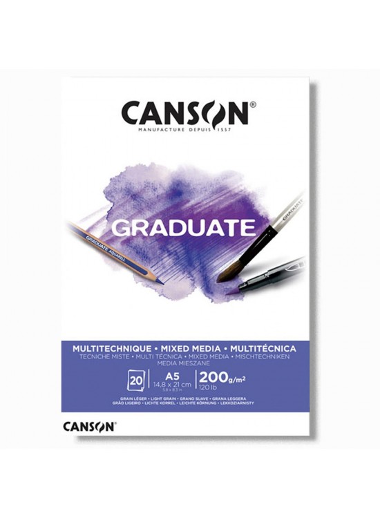 Canson Çizim Bloğu Graduate Mıx Medıa Beyaz 20 Syf A5 200 GR