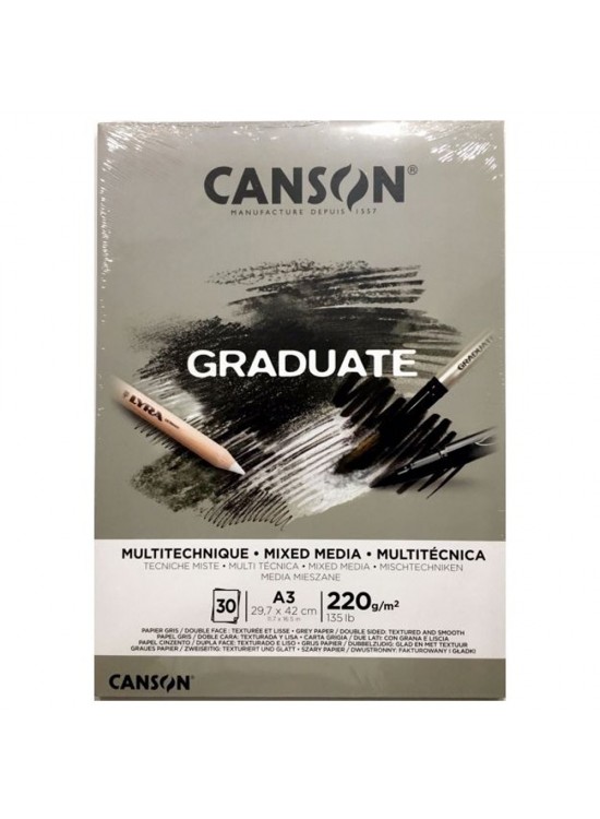 Canson Çizim Bloğu Graduate Mıx Medıa Gri 30 Syf A3 220 GR