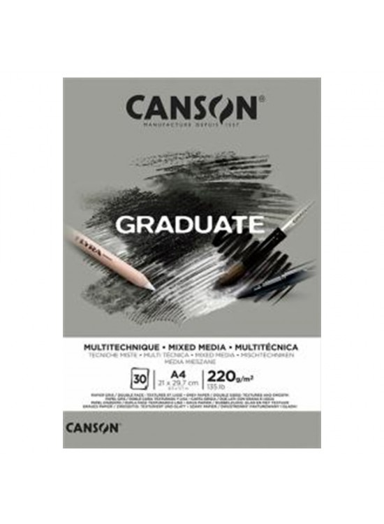 Canson Çizim Bloğu Graduate Mıx Medıa Gri 30 Syf A4 220 GR