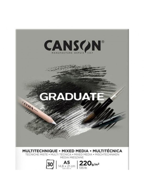 Canson Çizim Bloğu Graduate Mıx Medıa Gri 30 Syf A5 220 GR