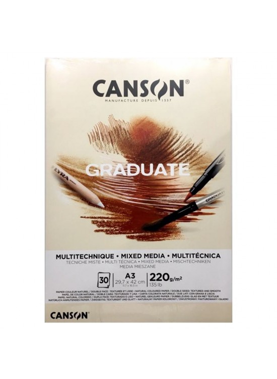 Canson Çizim Bloğu Graduate Mıx Medıa Natural 30 Syf A3 220 GR