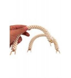 Çanta Aksesuar Kancalı İncili Çanta Sapı Light Gold Metalli