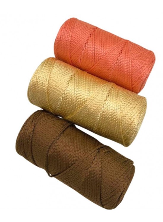 Çanta Aksesuar  Polyester Makrome Set  (Kahve, Açık Gold, Somon)