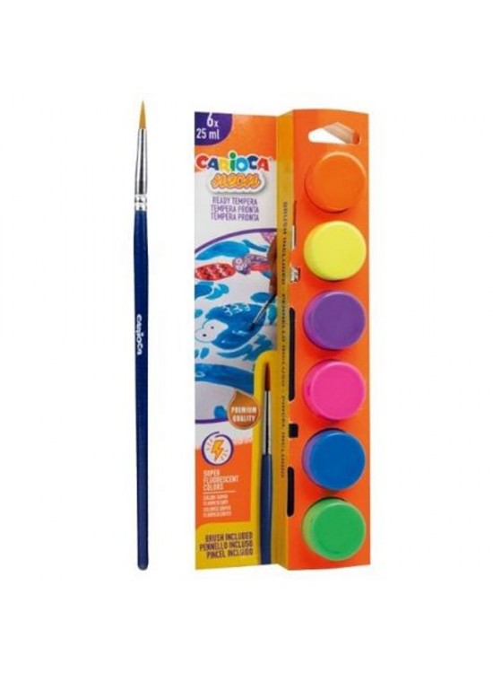 Carioca Tempera Suluboya Süper Yıkanabilir Fırçalı 25 ML 6 Renk Fosforlu 40486