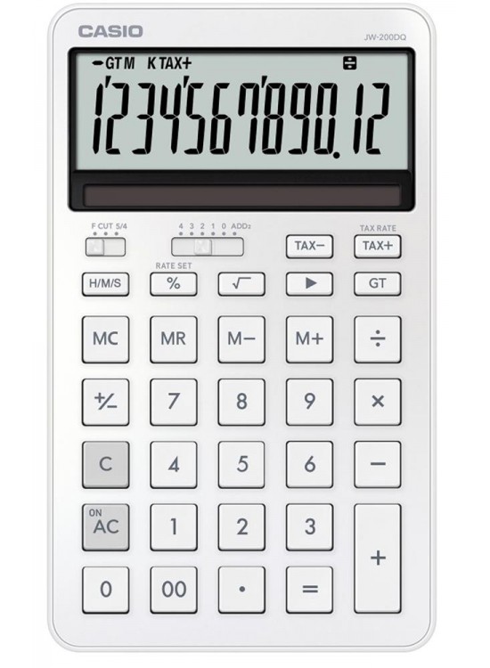 Casio JW-200DQ-WE 12 Hane İpeksi Beyaz Masa Üstü Hesap Makinesi