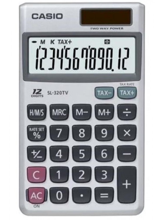 Casio SL-320TV-W-DP 12 Hane Cep Tipi Hesap Makinesi Casio SL-320TV-W-DP 12 Hane Cep Tipi Hesap Makinesi