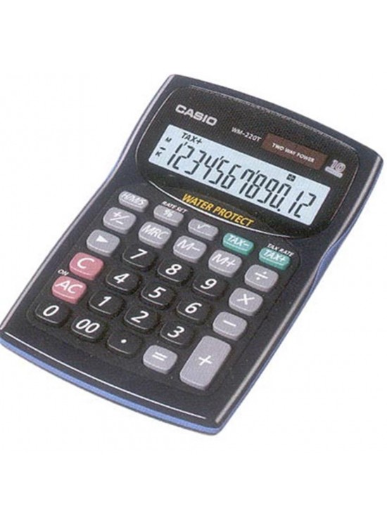 Casio WM-220MS-BU 12 Hane Mavi Suya-Toza Dayanıklı Masa Üstü Hesap Makinesi