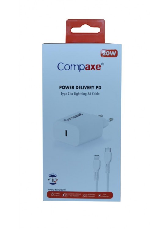Compaxe CTA-200TI 20W 5V 3A PD Ev Şarj Kafa+Type-C Şarj Kablosu