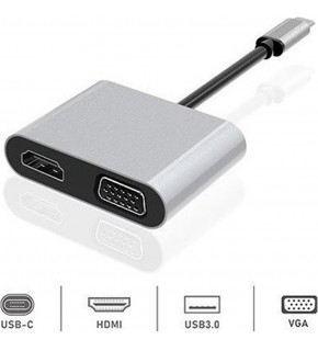 Dexim Dhu0004 Premium 4 in 1 USB-Typ-c HDMI VGA Hub for iPad Pro, Macbook, PC, Laptop