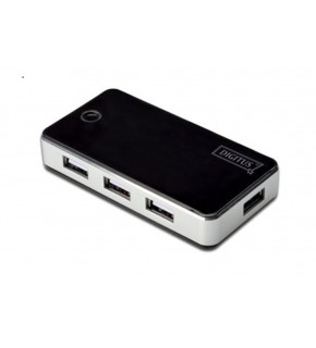 Digitus DA-70222 7 Port USB Hub, USB 2.0, siyah-gümüş renk, güç adaptörlü, plastik