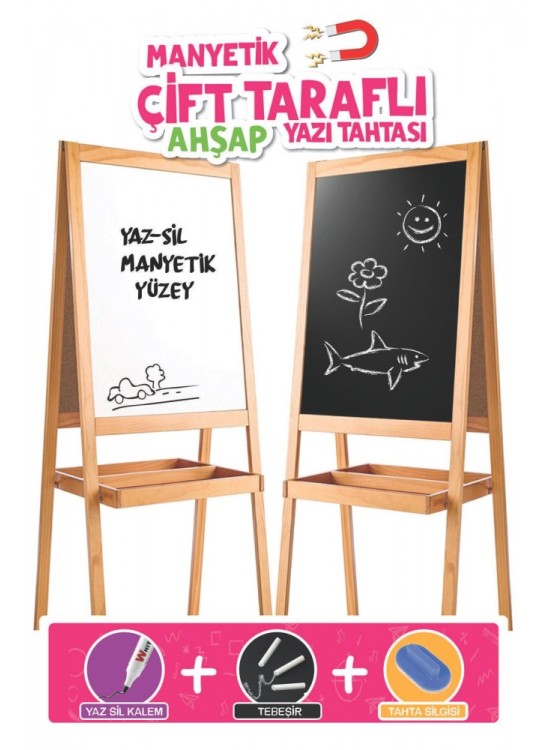 Dıy Toy Manyetik Çift Taraflı Ahşap Yazı Tahtası