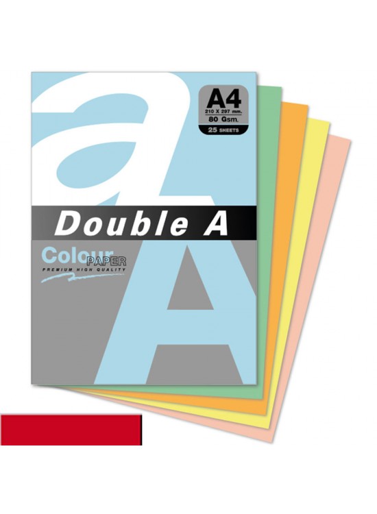 Double A Renkli Kağıt 25 Lİ A4 80 GR Kırmızı