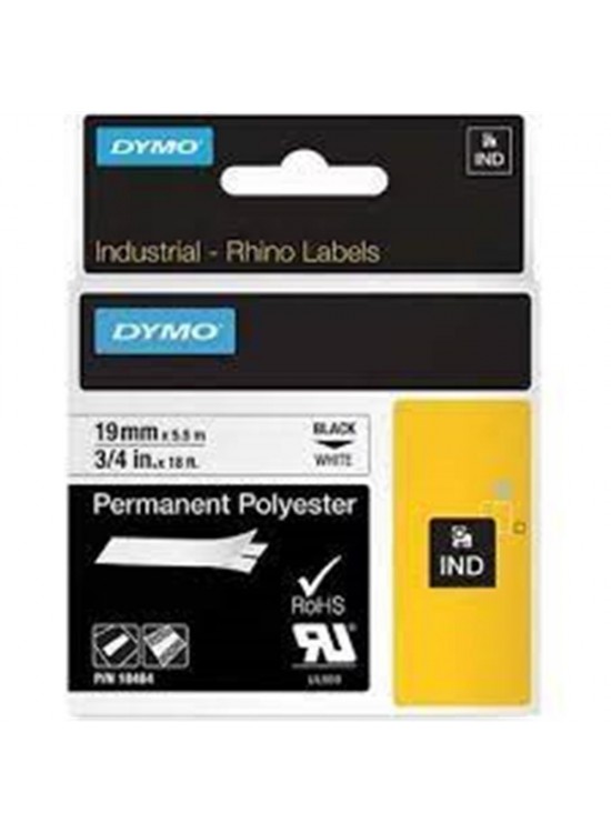 Dymo 18484 RhinoPRO SabitPolyester Şerit 19mmx5,5m Beyaz-Siyah