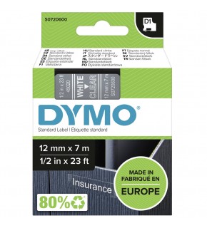 Dymo D1 Şerit 12 MMx7mt Şeffaf/ Beyaz 45020