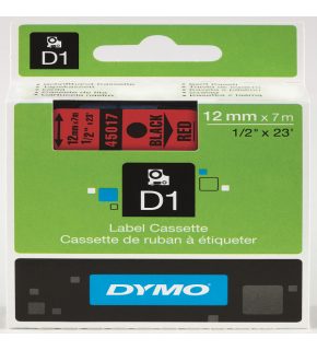 Dymo D1 Şerit Standart 12 MMx7 MT Kırmızı Üzerine Siyah 45017
