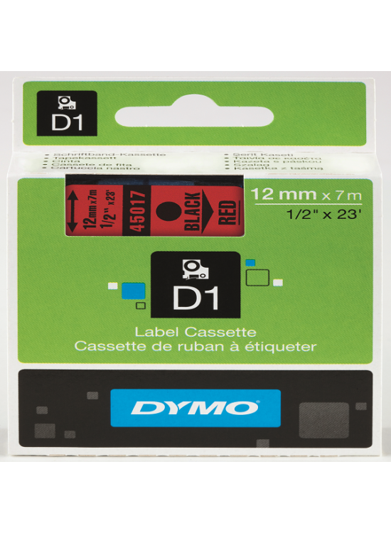Dymo D1 Şerit Standart 12 MMx7 MT Kırmızı Üzerine Siyah 45017
