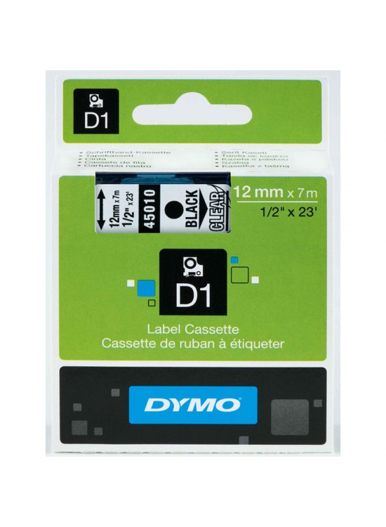 Dymo D1 Şerit Standart 12 MMx7 MT Şeffaf Üzerine Siyah 45010 S0720500