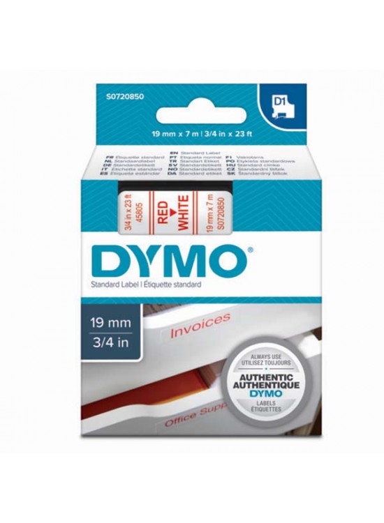 Dymo D1 Şerit Standart 19 MMx7 MT Beyaz Üzerine Kırmızı 45805