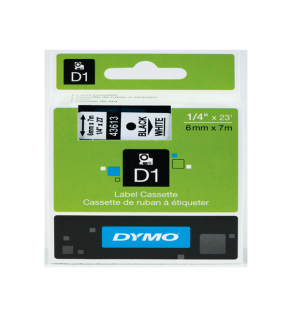 Dymo D1 Şerit Standart 6 MMx7 MT Beyaz Üzerine Siyah 43613